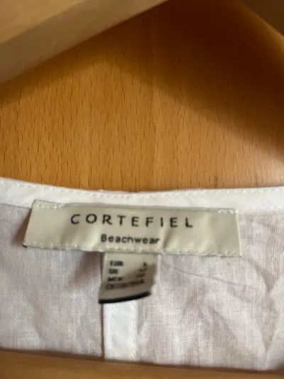 Cortefiel Damen Bluse weiß mit dunkelblauem Kragen Gr. L Maritim