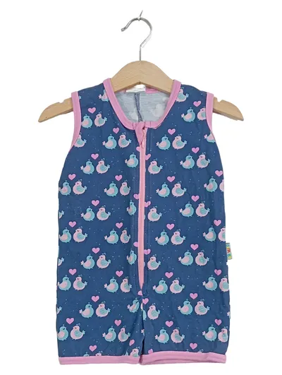 BABAUBA Baby Schlafsack Mädchen Gr. 74 Blau Vögel Herz Muster Reißverschluss