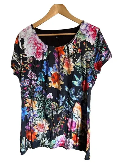 Promiss Damen T-Shirt Blumenmuster Mehrfarbig Gr. 44 XXL Casual
