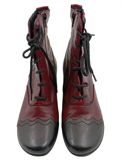 Remonte Damen Stiefelette Leder Schnürer Blockabsatz Gr. 36 Rot Schwarz Retro
