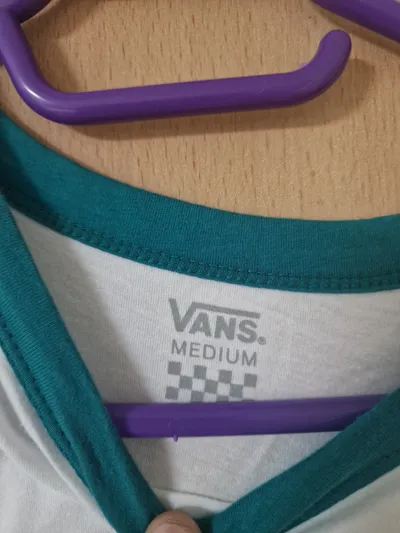 Vans Damen Crop T-Shirt Gr. M Weiß Türkis Logo-Print Streetwear