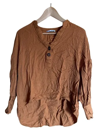Lefties Damen Pullover Braun Gr. 36, S Casual Langarm Knopfleiste Asymmetrisch