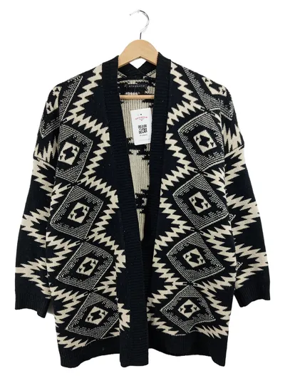STACCATO Strickjacke Damen Gr. M Schwarz Ethno Muster Bohemian