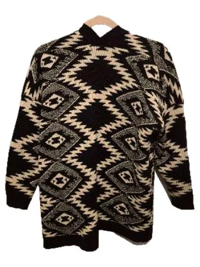 STACCATO Strickjacke Damen Gr. M Schwarz Ethno Muster Bohemian