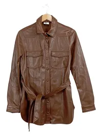 ever.me Damen Kunstleder Overshirt Jacke Braun Gr. 36 S mit Gürtel 1