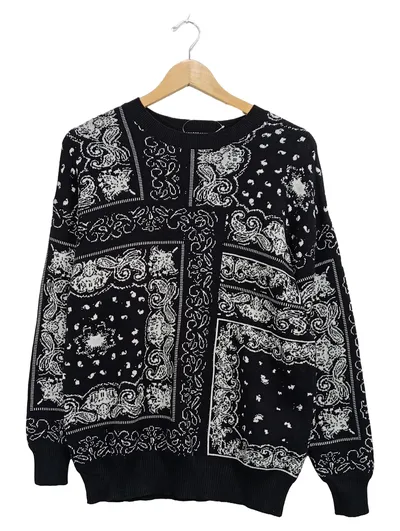 Smog Pullover Herren Bandana Paisley Muster Schwarz Weiß Gr. S