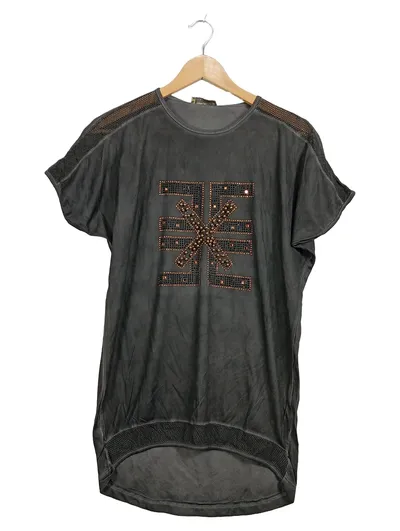 Miss Nommy Damen T-Shirt Grau Gr. 40 L Rippstrick Nieten Strass Streetwear
