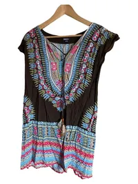 Blanco Damen Blusenkleid Tunikakleid Braun Ethno Muster Gr. 36 S Viskose Boho 1