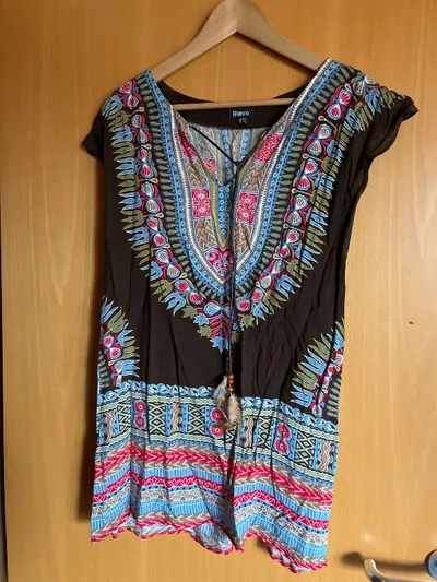 Blanco Damen Blusenkleid Tunikakleid Braun Ethno Muster Gr. 36 S Viskose Boho