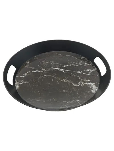 Crofton Serviertablett Marmor Optik rund 38x38cm Kunststoff Schwarz Modern