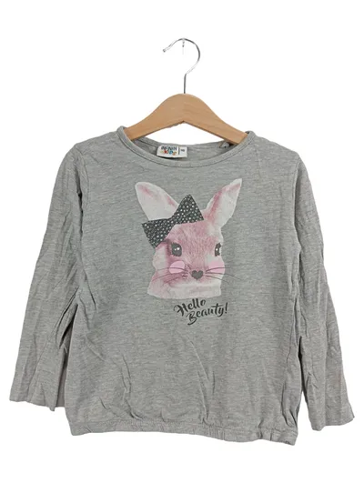 Infinity Kids Langarmshirt Gr. 110 Grau Meliert Hase Strass Hello Beauty!