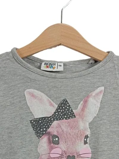 Infinity Kids Langarmshirt Gr. 110 Grau Meliert Hase Strass Hello Beauty!