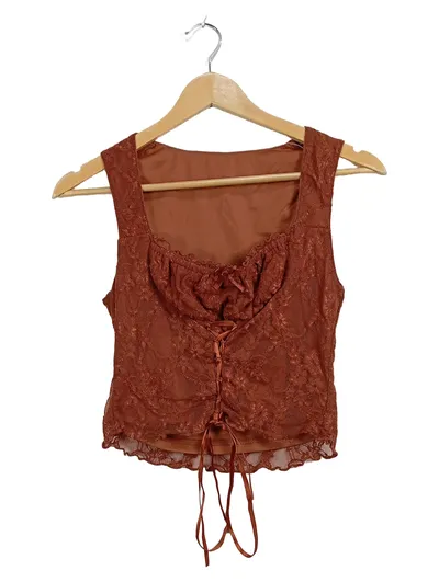 Cider Damen Spitzen-Top Braun Romantisch Schnürung Gr. M