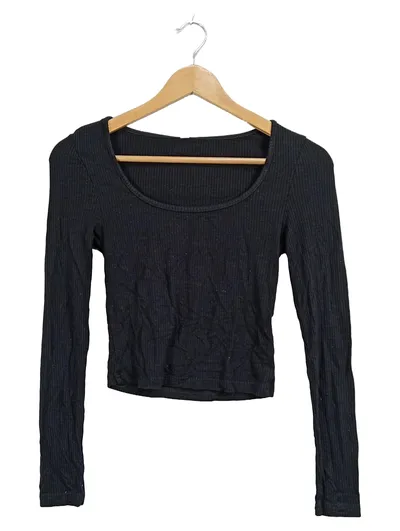 Pageone Damen Langarmshirt Rippstrick Schwarz Gr. 34, XS Cropped Cut-Out