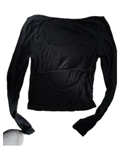 Pageone Damen Langarmshirt Rippstrick Schwarz Gr. 34, XS Cropped Cut-Out