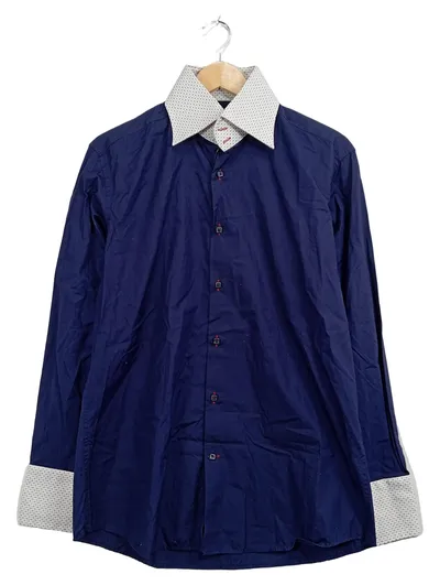 Hawes & Curtis Herren Business Hemd Blau Gr. M Langarm Baumwolle