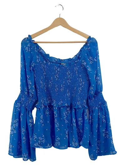 ASOS Damen Bluse Blau Geblümtes Shirt mit Puffärmeln Gr. 36
