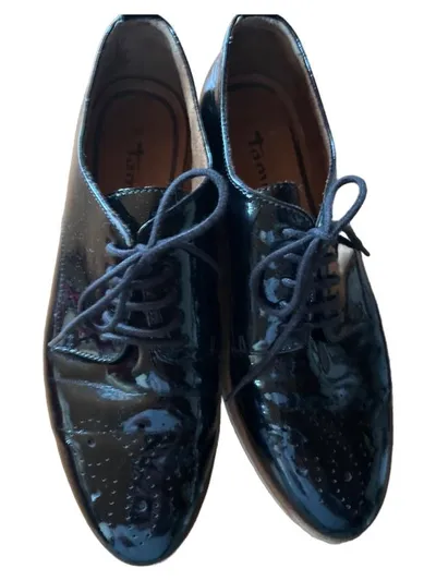 Tamaris Damen Schnürschuhe Derby Lackleder Schwarz Gr. 36 Lochmuster