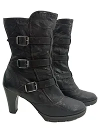 Paul Green Damen Stiefelette Schnallen Schwarz Leder Gr. 36 Absatz 8cm 1