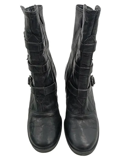 Paul Green Damen Stiefelette Schnallen Schwarz Leder Gr. 36 Absatz 8cm