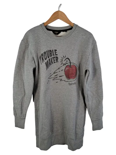 Superdry Pullover Damen Oversized Sweatshirt Grau Schriftzug Gr. 36 S