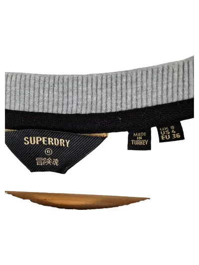 Superdry Pullover Damen Oversized Sweatshirt Grau Schriftzug Gr. 36 S