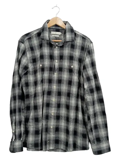 Celio Freizeithemd Herren Gr. 52;XL Grau Kariert Langarm Slim Fit