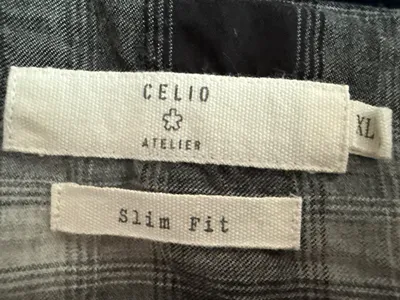 Celio Freizeithemd Herren Gr. 52;XL Grau Kariert Langarm Slim Fit