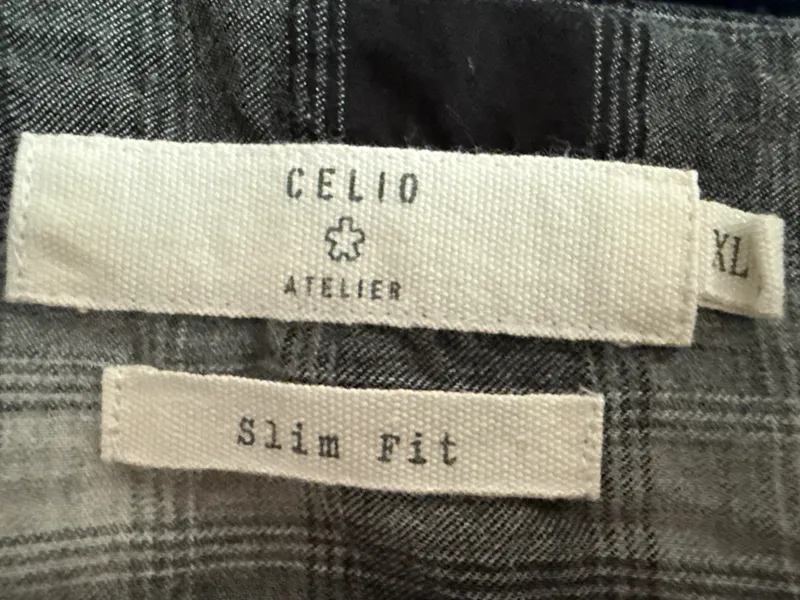 Celio Freizeithemd Herren Gr. 52;XL Grau Kariert Langarm Slim Fit 2