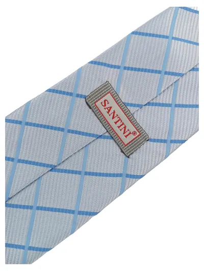 Santini Krawatte Herren kariert hellblau Business 144cm x 10cm