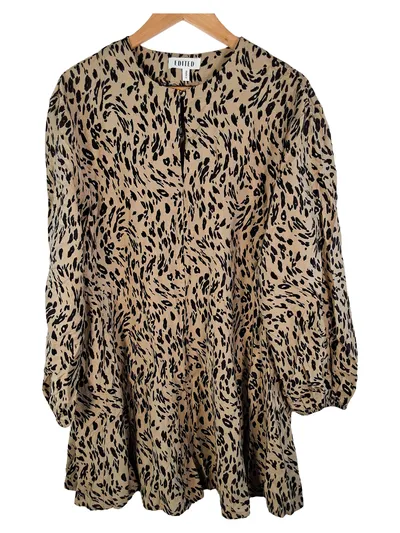 EDITED Damen Kleid Leo-Muster Gr. 36, S Beige Langarm Tunika Animal