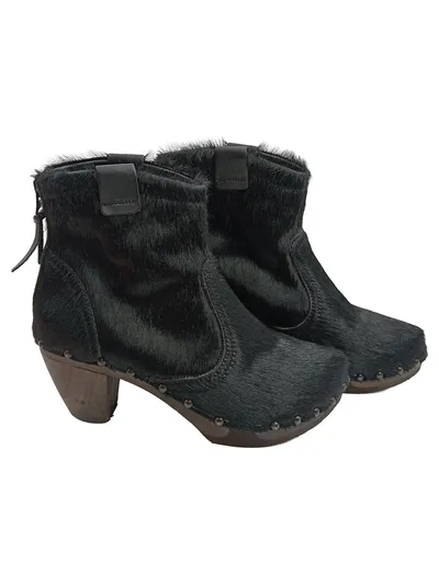 Softclox Damen Stiefelette Ponyfell Holzabsatz Schwarz Gr. 36