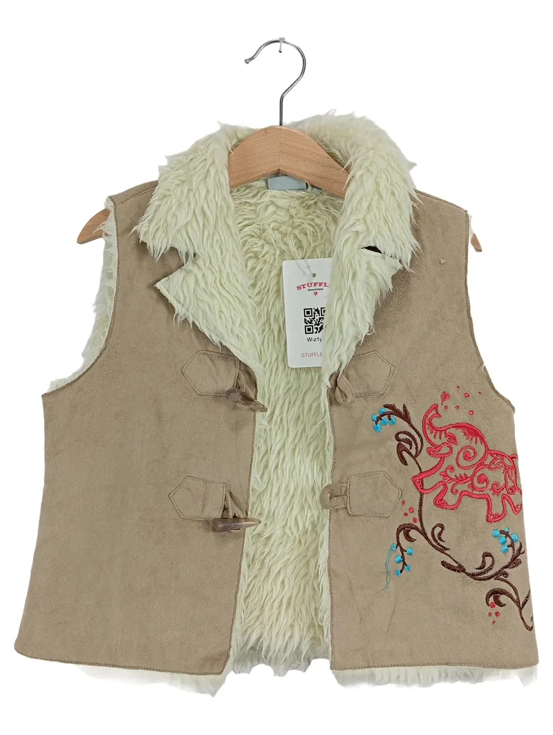Alive Kinder Fellweste Gr. 116 Beige Elefanten Stickerei Bohemian 1