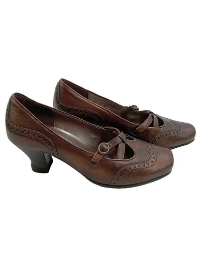 Gabor Fashion Damen Pumps Mary Jane Brogue Leder Braun Gr. 35 Vintage