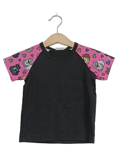 BABAUBA Kinder T-Shirt Gr. 80 Schwarz Pink Katzen Diamanten Raglan