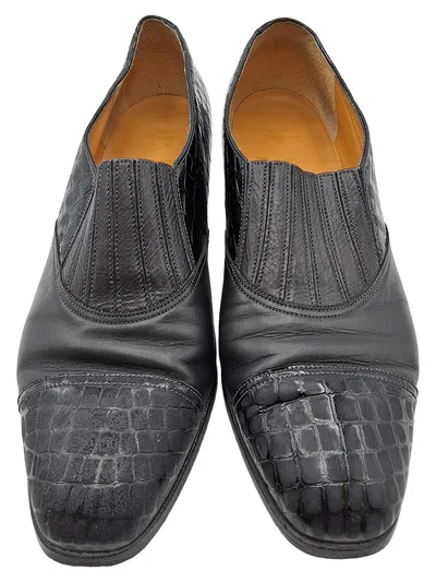 Schneider Schuh-Manufaktur Damen Slipper Leder Kroko Gr. 39 Schwarz Elegant