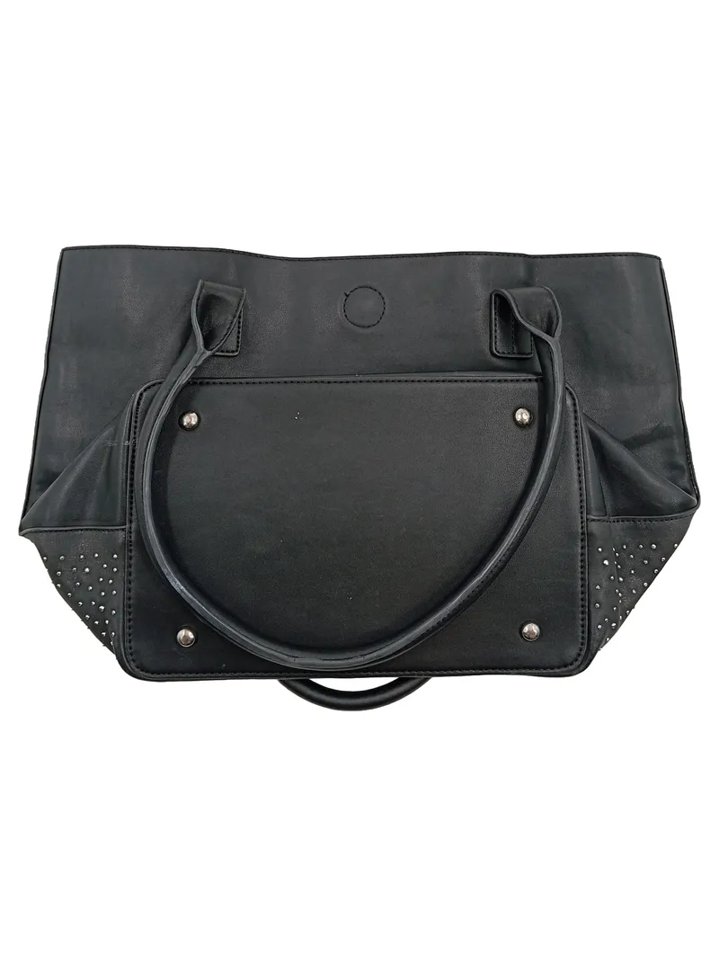 L.CREDI Damen Henkeltasche Shopper Schwarz Leder Strass Schmetterling 2