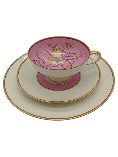 Eschenbach Kaffeetasse Untertasse Kuchenteller Rosa Gold Porzellan Bavaria