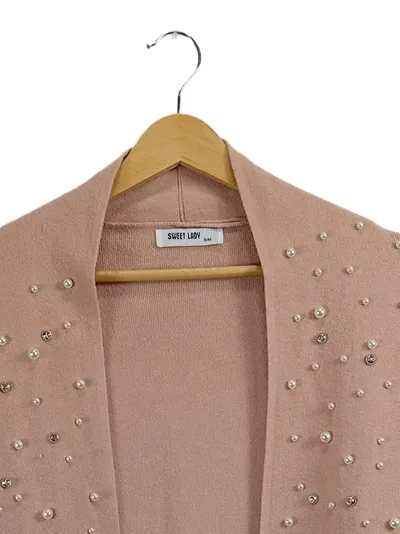 SWEET LADY Damen Strickjacke Rosa Gr. 46 Perlenbesatz Langarm