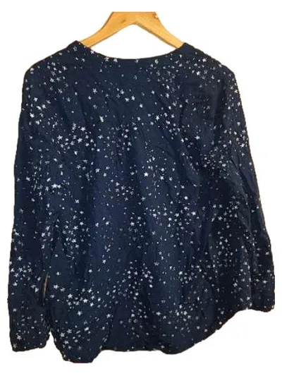KappAhl Damen Bluse Gr. M Langarm Dunkelblau Sternenmuster Viskose