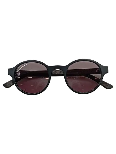 Sonnenbrille Damen Herren Rund Retro Holzbügel Schwarz UV400