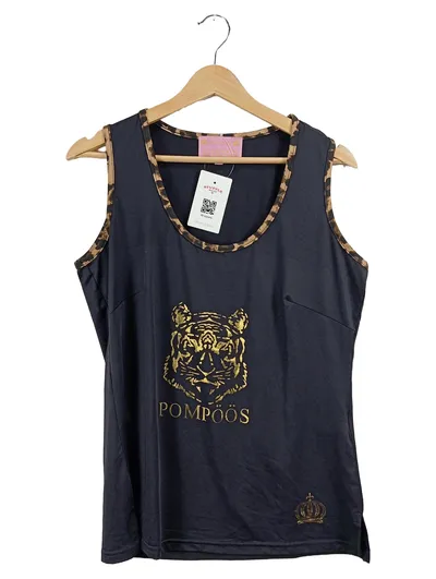 POMPÖÖS Harald Glööckler Damen Tank Top Tiger Krone Schwarz Gold Gr. 38