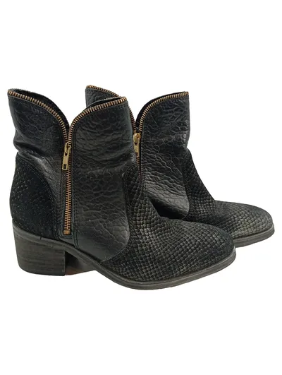 Lazamani Damen Stiefelette Schwarz Gr. 39 Leder Tierdruck Reißverschluss