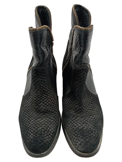 Lazamani Damen Stiefelette Schwarz Gr. 39 Leder Tierdruck Reißverschluss