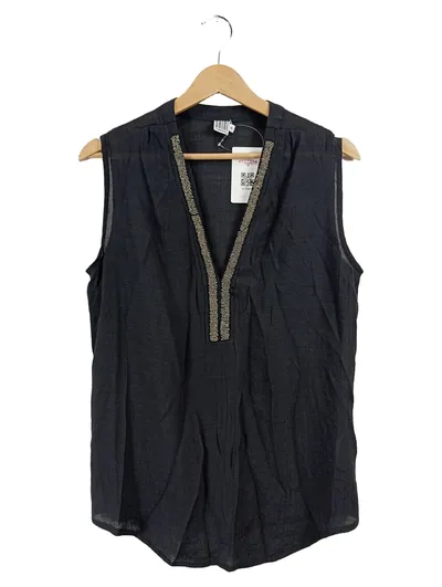 Saint Tropez Damen Top Schwarz Gr. 38 M Viskose Perlenbesatz Elegant Ärmellos