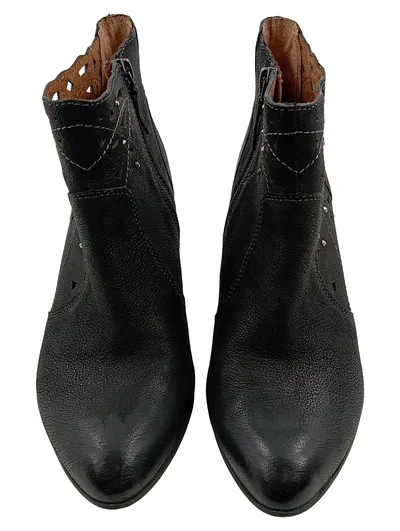 Tamaris Damen Stiefeletten Gr. 39 Schwarz Leder Lochmuster Strass Absatz