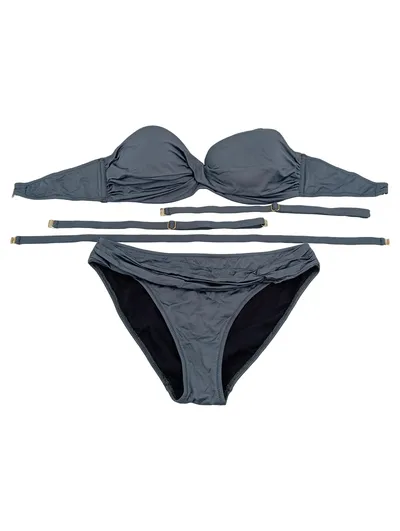 LASCANA Damen Bikini Grau Gr. 38 D Trägerlos Neckholder Raffung