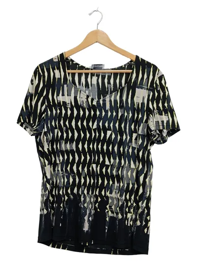 Taifun Damen T-Shirt Gr. 40 L Mehrfarbig Abstraktes Muster Kurzarm Modern