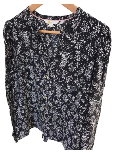 Boden Damen Bluse Gr. 40 L Schwarz Blumenmuster Langarm Viskose Casual