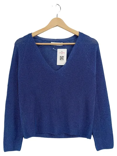 MNG Collection Damen Pullover Blau Gr. 34 XS V-Ausschnitt Glitzer